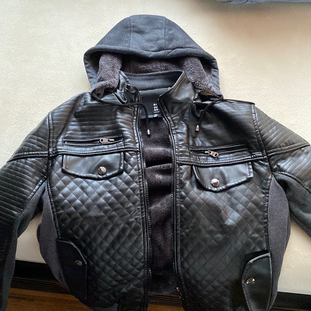 Heavy Leather Jacket w/ hoodie